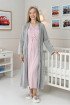 Pudra Renkli, Dantel Detaylı, Uzun Kollu Lüks Erdeniz 2305 Jakarlı Sabahlıklı Lohusa - Hamile Pijama Takımı