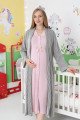 Pudra Renkli, Dantel Detaylı, Uzun Kollu Lüks Erdeniz 2305 Jakarlı Sabahlıklı Lohusa -Hamile Pijama Takımı | QuillingSeti.com
