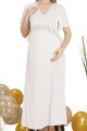 Ekru Renkli Dantel Detaylı 33401 Lohusa/Hamile Gecelik - Kolay Emzirme | QuillingSeti.com
