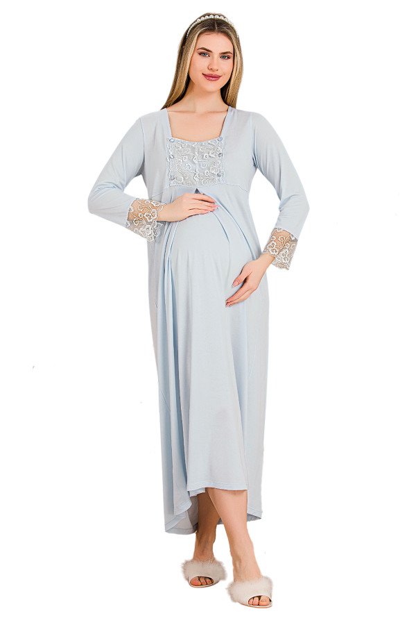 Bebek Mavi Renkli Dantel Detaylı 33402 Lohusa/Hamile Gecelik - Kolay Emzirme | QuillingSeti.com