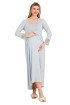 Bebek Mavi Renkli, Dantel Detaylı, Uzun Kol ve Derin Patlı, 33402 Lohusa Hamile Gecelik