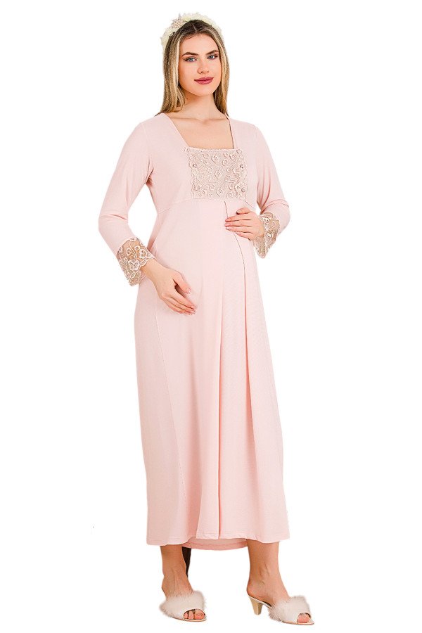 Bebek Pembe Renkli Dantel Detaylı 33402 Lohusa/Hamile Gecelik - Kolay Emzirme | QuillingSeti.com