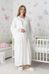 Ekru Dantel Detaylı Viskon Uzun Kol Sabahlıklı Lohusa Gecelik Takımı - Erdeniz 2303