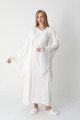 Ekru dantel detaylı viskon lohusa gecelik ve uzun sabahlık takımı Erdeniz 2303 - QuillingSeti.com