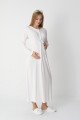 Ekru dantel detaylı viskon lohusa gecelik ve uzun sabahlık takımı Erdeniz 2303 - QuillingSeti.com