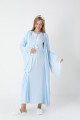 Mavi dantel detaylı viskon lohusa gecelik ve uzun sabahlık takımı Erdeniz 2303 - QuillingSeti.com
