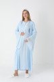 Mavi dantel detaylı viskon lohusa gecelik ve uzun sabahlık takımı Erdeniz 2303 - QuillingSeti.com