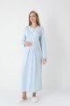 Mavi dantel detaylı viskon lohusa gecelik ve uzun sabahlık takımı Erdeniz 2303 - QuillingSeti.com