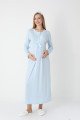 Mavi dantel detaylı viskon lohusa gecelik ve uzun sabahlık takımı Erdeniz 2303 - QuillingSeti.com