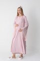 Pudra dantel detaylı viskon lohusa gecelik ve uzun sabahlık takımı Erdeniz 2303 - QuillingSeti.com
