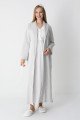 Ekru Renkli, Dantel Detaylı, Uzun Kollu Lüks Erdeniz 2305 Jakarlı Sabahlıklı Lohusa -Hamile Pijama Takımı | QuillingSeti.com