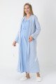 Mavi Renkli, Dantel Detaylı, Uzun Kollu Lüks Erdeniz 2305 Jakarlı Sabahlıklı Lohusa -Hamile Pijama Takımı | QuillingSeti.com