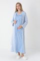 Mavi Renkli, Dantel Detaylı, Uzun Kollu Lüks Erdeniz 2305 Jakarlı Sabahlıklı Lohusa -Hamile Pijama Takımı | QuillingSeti.com