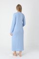 Mavi Renkli, Dantel Detaylı, Uzun Kollu Lüks Erdeniz 2305 Jakarlı Sabahlıklı Lohusa -Hamile Pijama Takımı | QuillingSeti.com