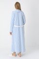 Mavi Renkli, Dantel Detaylı, Uzun Kollu Lüks Erdeniz 2305 Jakarlı Sabahlıklı Lohusa -Hamile Pijama Takımı | QuillingSeti.com