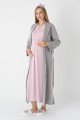 Pudra Renkli, Dantel Detaylı, Uzun Kollu Lüks Erdeniz 2305 Jakarlı Sabahlıklı Lohusa -Hamile Pijama Takımı | QuillingSeti.com