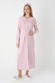 Pudra Renkli, Dantel Detaylı, Uzun Kollu Lüks Erdeniz 2305 Jakarlı Sabahlıklı Lohusa -Hamile Pijama Takımı | QuillingSeti.com