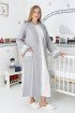 Gri Renkli, Paunatiyeli, Dantel Detaylı, Uzun Kol Erdeniz 2308 Sabahlıklı Lohusa Hamile Gecelik Takım