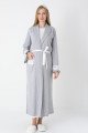 Gri Renkli, Paunatiyeli, Dantel Detaylı, Uzun Kol Erdeniz 2308 Sabahlıklı Lohusa Hamile Gecelik Takım - Kolay Emzirme | QuillingSeti.com