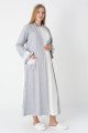 Gri Renkli, Paunatiyeli, Dantel Detaylı, Uzun Kol Erdeniz 2308 Sabahlıklı Lohusa Hamile Gecelik Takım - Kolay Emzirme | QuillingSeti.com