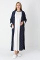 Lacivert Renkli, Paunatiyeli, Dantel Detaylı, Uzun Kol Erdeniz 2308 Sabahlıklı Lohusa Hamile Gecelik Takım - Kolay Emzirme | QuillingSeti.com