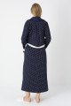 Lacivert Renkli, Paunatiyeli, Dantel Detaylı, Uzun Kol Erdeniz 2308 Sabahlıklı Lohusa Hamile Gecelik Takım - Kolay Emzirme | QuillingSeti.com