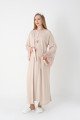 Vizon Renkli, Dantel Detaylı, Uzun Kollu Lüks Erdeniz 2309 Viskon Sabahlıklı Lohusa -Hamile Pijama Takımı | QuillingSeti.com