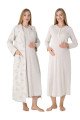 Bej Renkli Dantel Detaylı Uzun kollu  2310 Lohusa/Hamile Gecelik Takım - Kolay Emzirme | QuillingSeti.com