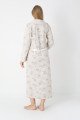 Bej Renkli Dantel Detaylı Uzun kollu  2310 Lohusa/Hamile Gecelik Takım - Kolay Emzirme | QuillingSeti.com