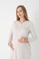 Bej Renkli Dantel Detaylı Uzun kollu  2310 Lohusa/Hamile Gecelik Takım - Kolay Emzirme | QuillingSeti.com