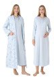 Mavi Renkli Dantel Detaylı Uzun kollu  2310 Lohusa/Hamile Gecelik Takım - Kolay Emzirme | QuillingSeti.com