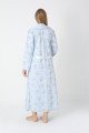Mavi Renkli Dantel Detaylı Uzun kollu  2310 Lohusa/Hamile Gecelik Takım - Kolay Emzirme | QuillingSeti.com