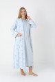 Mavi Renkli Dantel Detaylı Uzun kollu  2310 Lohusa/Hamile Gecelik Takım - Kolay Emzirme | QuillingSeti.com