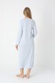 Mavi Renkli Dantel Detaylı Uzun kollu  2310 Lohusa/Hamile Gecelik Takım - Kolay Emzirme | QuillingSeti.com