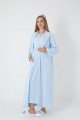 Mavi dantel detaylı viskon lohusa gecelik ve uzun sabahlık takımı Erdeniz 2312 - Lohusa-Sepeti.com