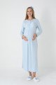 Mavi dantel detaylı viskon lohusa gecelik ve uzun sabahlık takımı Erdeniz 2312 - Lohusa-Sepeti.com