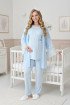 Mavi Renkli Dantel Detaylı Erdeniz 3444 Sabahlıklı 3'lü Lohusa Pijama Takımı