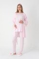Erdeniz 3444 Pembe Renkli Dantelli 3lü Lohusa Pijama Takımı - QuillingSeti.com