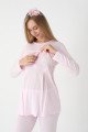 Erdeniz 3444 Pembe Renkli Dantelli 3lü Lohusa Pijama Takımı - QuillingSeti.com