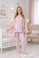 Erdeniz 3444 Pudra Renkli Dantelli 3lü Lohusa Pijama Takımı - QuillingSeti.com