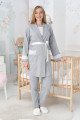 Gri Renkli Derin Patlı, Uzun Kollu Erdeniz 3451 Sabahlıklı 3lü Lohusa Hamile Pijama Takımı | QuillingSeti.com
