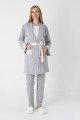 Gri Renkli Derin Patlı, Uzun Kollu Erdeniz 3451 Sabahlıklı 3lü Lohusa Hamile Pijama Takımı | QuillingSeti.com