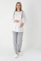 Gri Renkli Derin Patlı, Uzun Kollu Erdeniz 3451 Sabahlıklı 3lü Lohusa Hamile Pijama Takımı | QuillingSeti.com