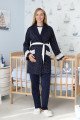 Lacivert Renkli Derin Patlı, Uzun Kollu Erdeniz 3451 Sabahlıklı 3lü Lohusa Hamile Pijama Takımı | QuillingSeti.com