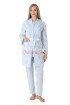 Mavi Renkli Derin Patlı, Dantel Detaylı, Erdeniz 3452 Çiçek Desenli Sabahlıklı 3lü Lohusa Hamile Pijama Takımı