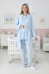 Mavi Renkli Dantel Detaylı, Erdeniz 3454 Kapitone Sabahlıklı 3lü Lohusa Hamile Pijama Takımı