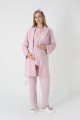 Erdeniz 3449  Pudra renkli kapitone sabahlık ve dantelli viskon lohusa pijama takımı