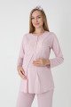 Erdeniz 3449  Pudra renkli kapitone sabahlık ve dantelli viskon lohusa pijama takımı