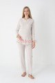 Bej Renkli Derin Patlı, Erdeniz 3452 Sabahlıklı 3lü Lohusa Hamile Pijama Takımı | QuillingSeti.com