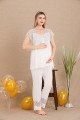 Ekru Renkli Derin Patlı, 33002 Sabahlıklı 3lü Lohusa Hamile Pijama Takımı | Lohusa-Sepeti.com